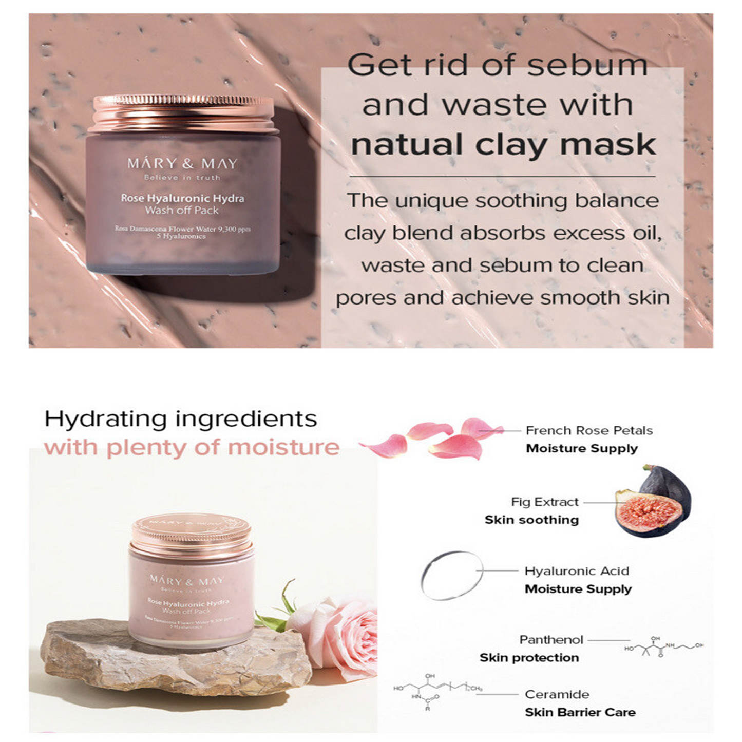 Mary&May : Rose Hyaluronic Hydra Wash Off Mask Pack