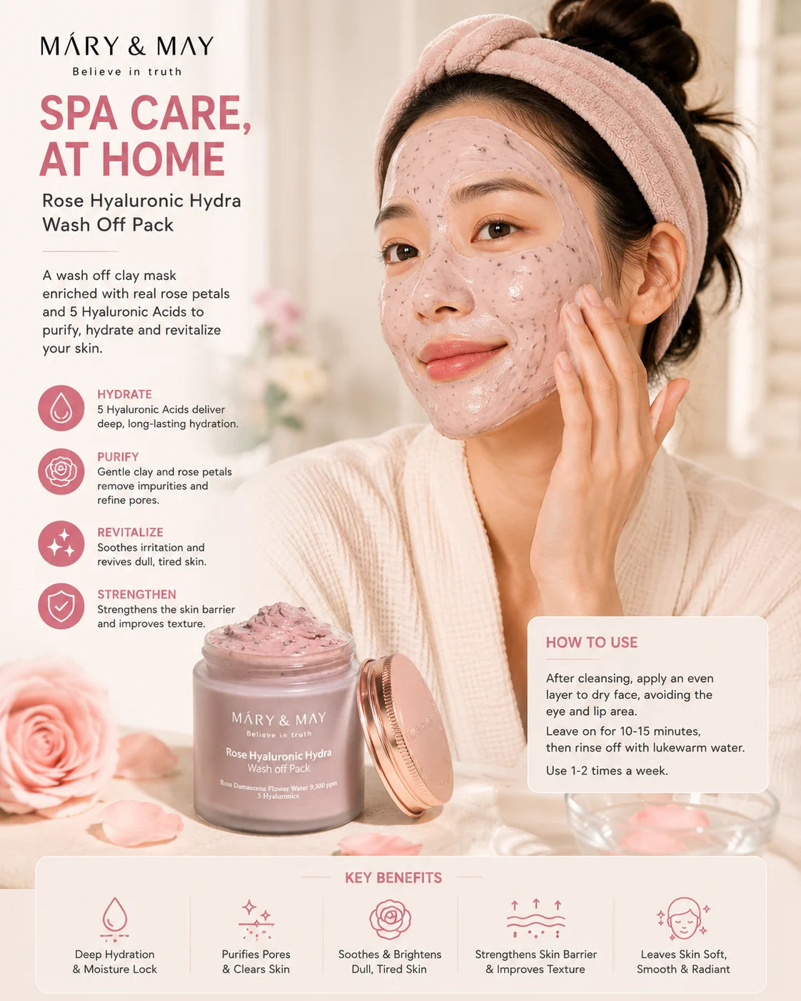 Mary&May : Rose Hyaluronic Hydra Wash Off Mask Pack