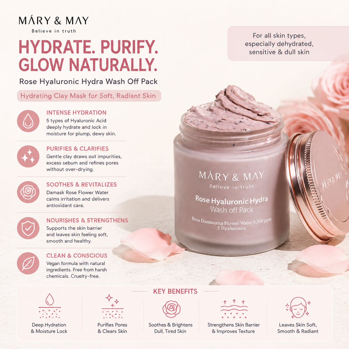 Mary&May : Rose Hyaluronic Hydra Wash Off Mask Pack